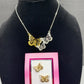 3 butterflies necklace and gold earrings set